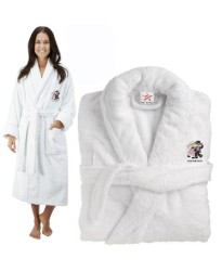 Deluxe Terry cotton with Cute Bride and Groom CUSTOM TEXT Embroidery bathrobe